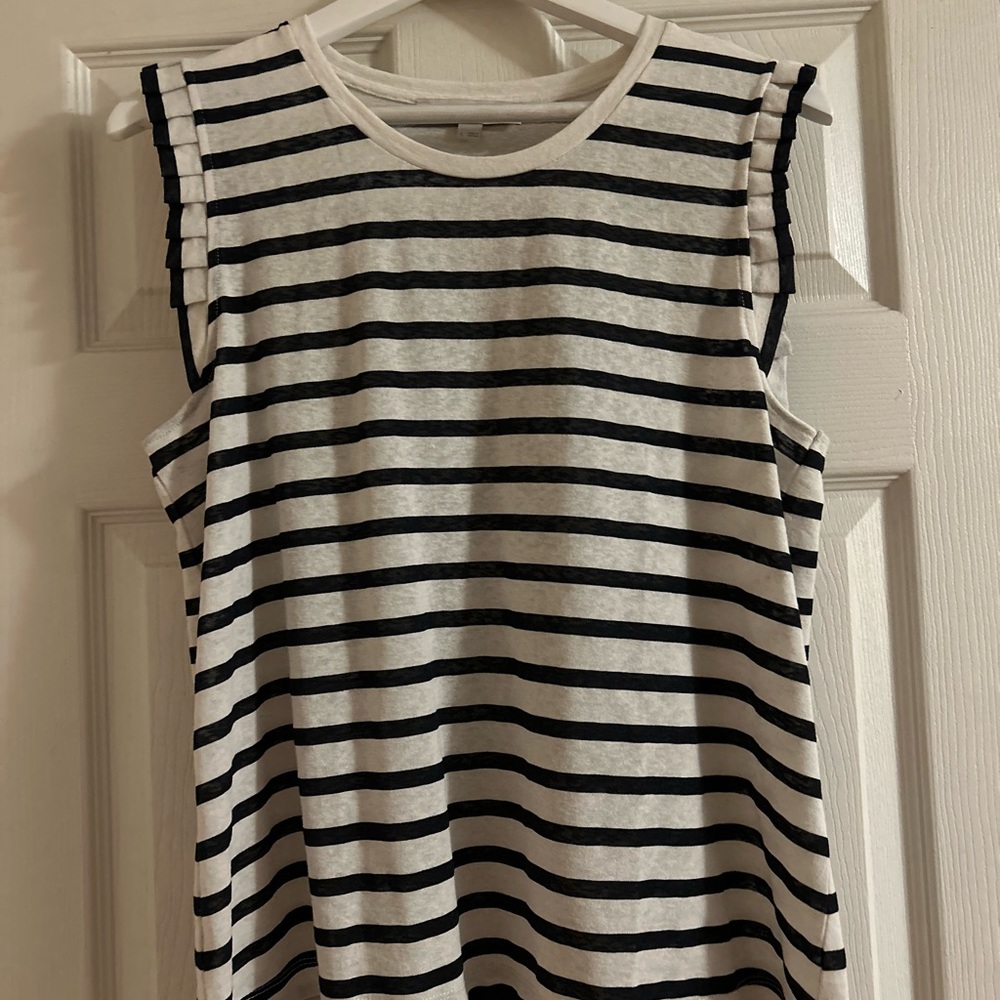 Loft. L. Sleeveless.  White/navy stripe.
